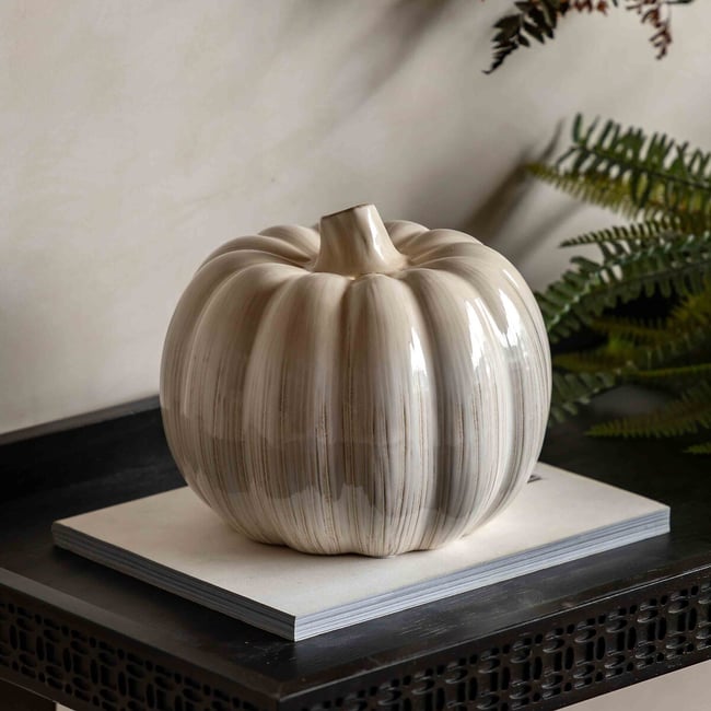 20cm Ceramic Pumpkin Ornament, natural, ÉDITÉ