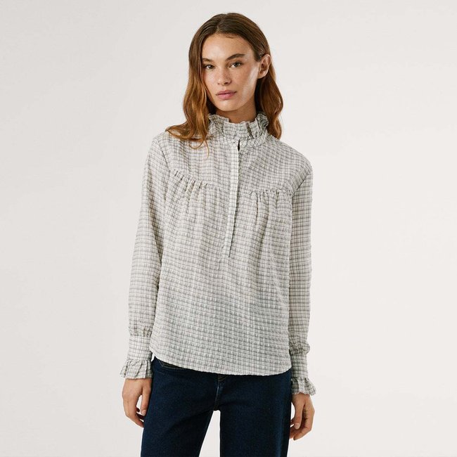 Blouse Fluide À Carreaux souris blanche <span itemprop=