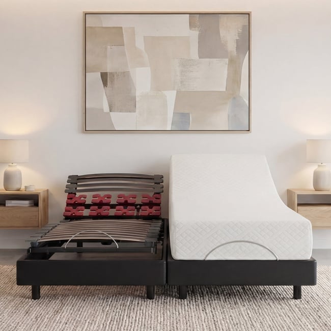 Ensemble Matelas Mousse Accueil Mémoire de forme + Sommier électrique Bodysoft 80x190 cm Couleur noir <span itemprop=