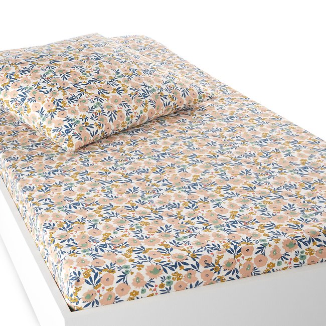 Ohara Floral 100% Cotton Percale 200 Thread Count Child's Fitted Sheet, printed, LA REDOUTE INTERIEURS