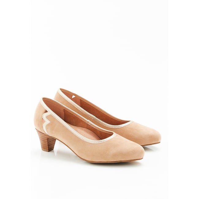 Escarpins fantaisie aspect nubuck marron beige rosé <span itemprop=