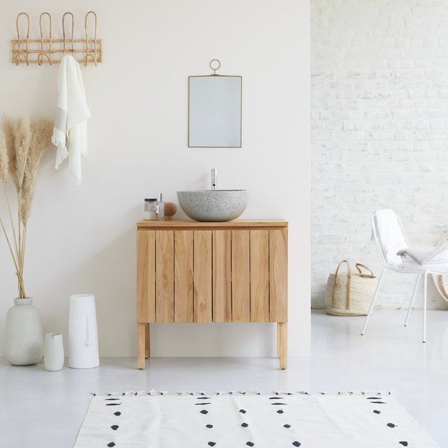 Meuble sous vasque en teck massif 80 cm JILL Couleur naturel <span itemprop=