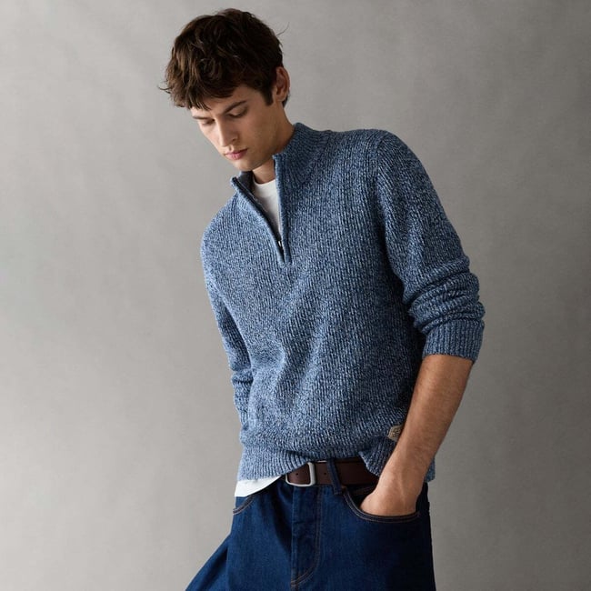 Pull À Col Montant Coupe Regular En Maille bleu dulwich <span itemprop=