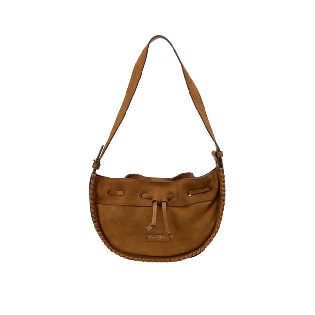 Sac à bandoulière small en cuir velours doux cognac <span itemprop=