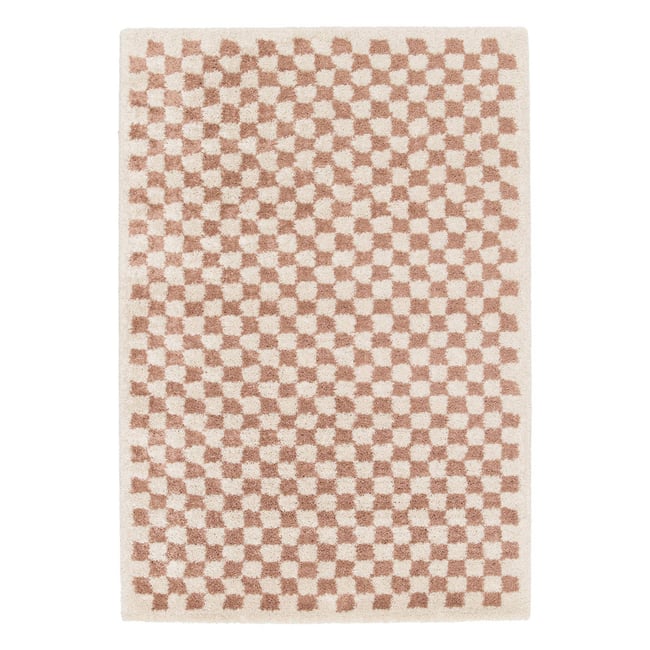 Tapis intérieur rectangulaire damier TAYLOR Couleur rose / blanc <span itemprop=
