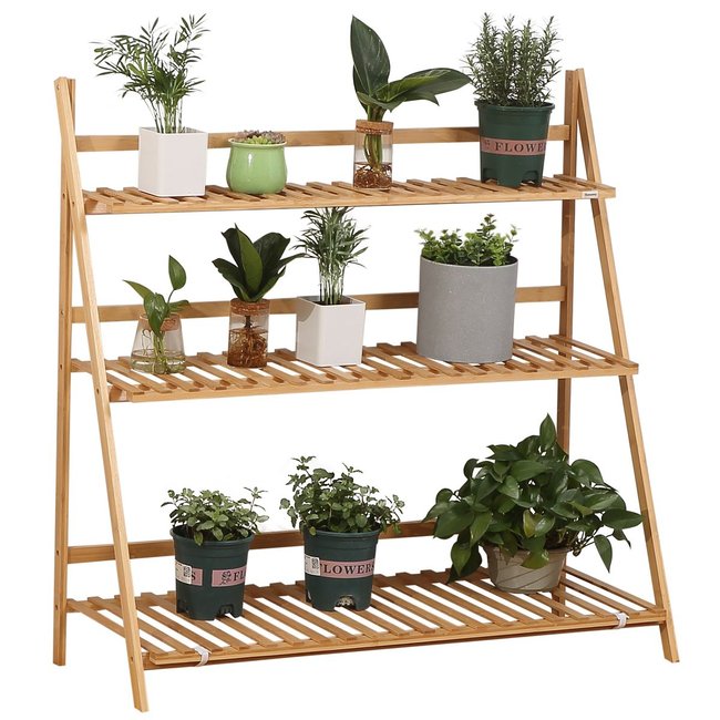 Étagère échelle à fleurs en bois de bambou pliable - OUTSUNNY