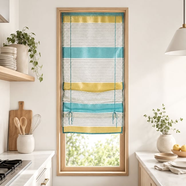 Store bateau à rayures horizontales jaune ocre <span itemprop=