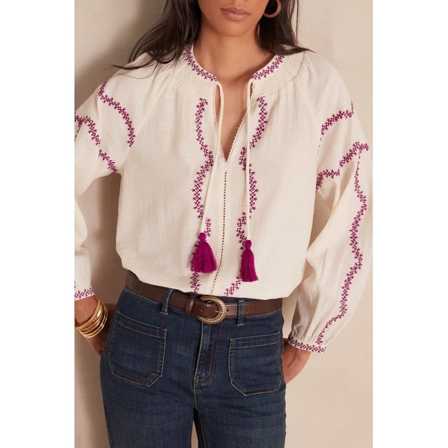 Blouse SULLY en coton et lin blanc <span itemprop=