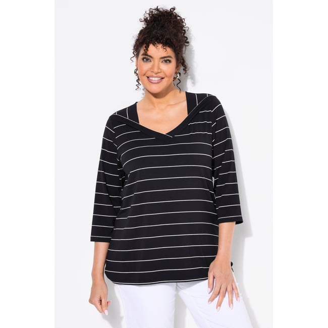 T-shirt rayé. Coupe Classic. Manches 3/4 noir <span itemprop=