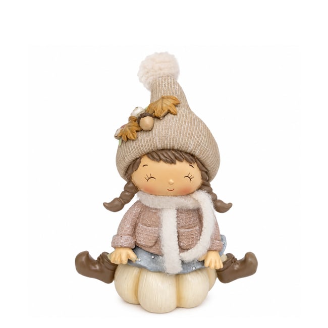 Figurine fillette assise de noël décorative artificielle H18 PUMPKIN Couleur beige <span itemprop=