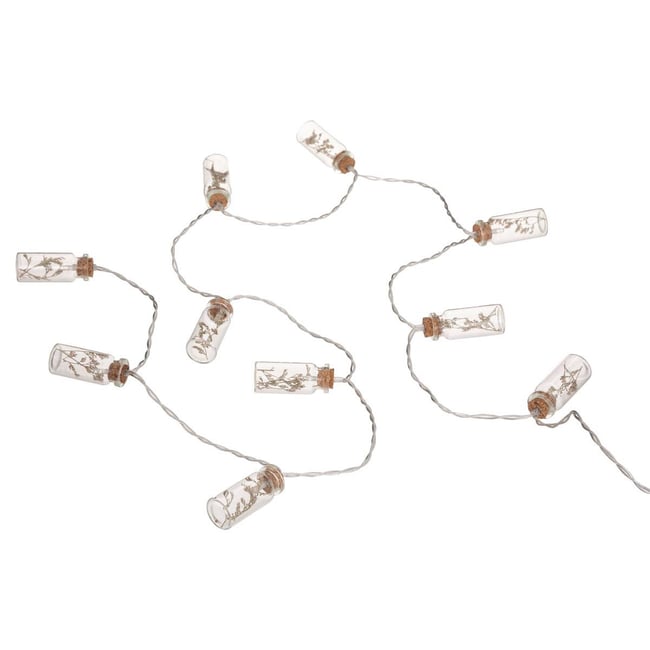 Guirlande LED bouteilles verre à pile FLEUR Couleur beige <span itemprop=