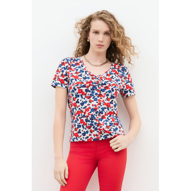 T-shirt droit col v T-SHIRT TKATIA ecru <span itemprop=