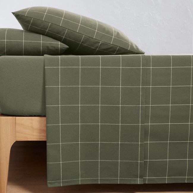 Plat laken in flanel, Charlie kaki <span itemprop=