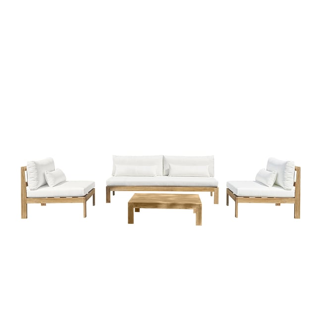 Salon de jardin bas en teck massif  PALMA blanc <span itemprop=