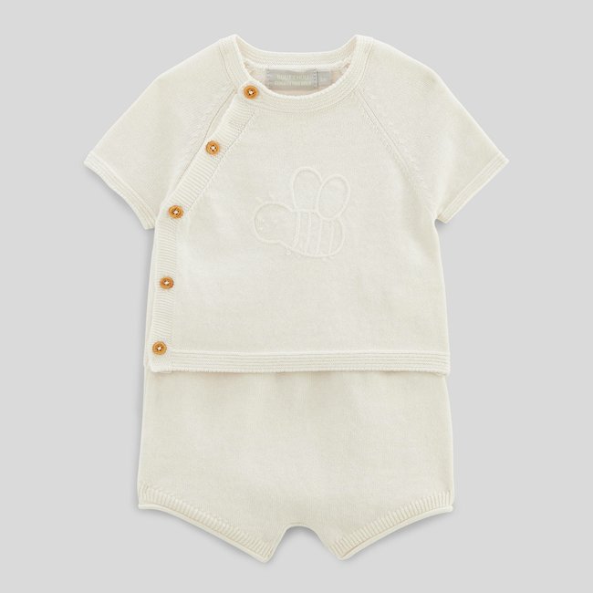 Ensemble en tricot avec broderie naturel <span itemprop=