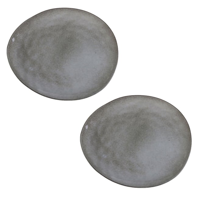 Lot de 2 assiettes plates en céramique AU GRÉ DU TEMPS Couleur gris <span itemprop=