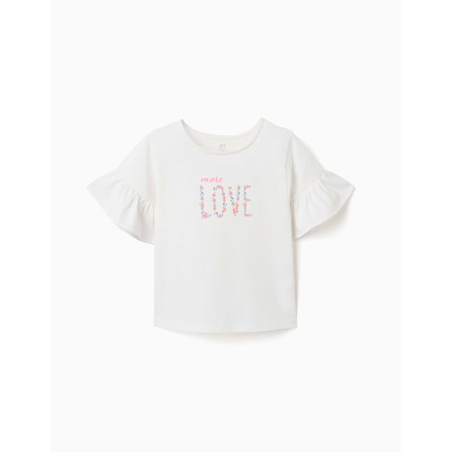 T-shirt en coton avec imprimé More Love beige clair <span itemprop=