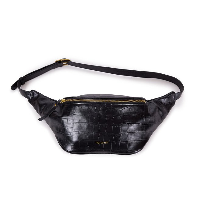 Sac banane en cuir TRACY noir/imprimé croco <span itemprop=