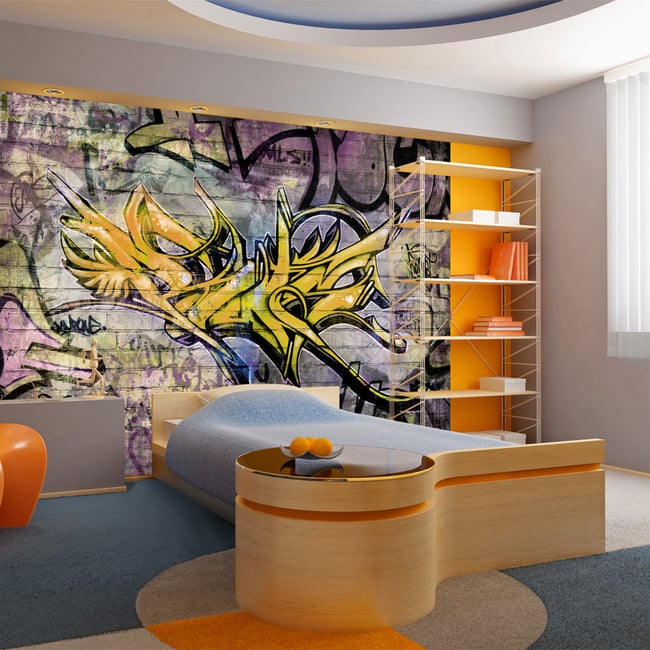 Papier peint intissé panoramique Street art Stunning graffiti Couleur gris / argent <span itemprop=
