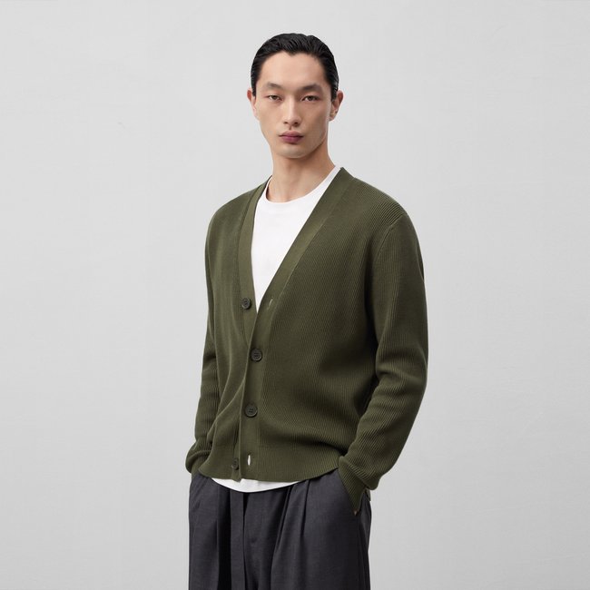 Cardigan en coton kaki <span itemprop=