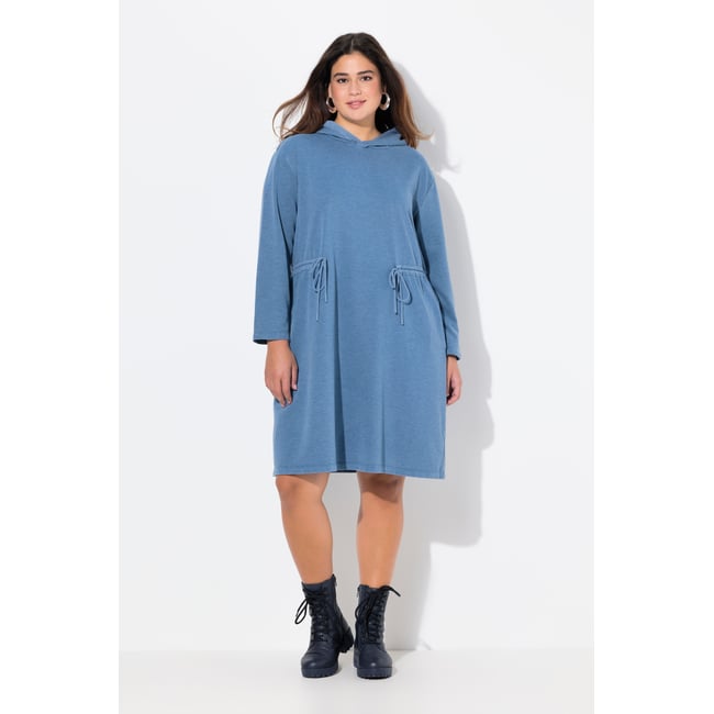 Robe en molleton à capuche et manches bleu jean <span itemprop=
