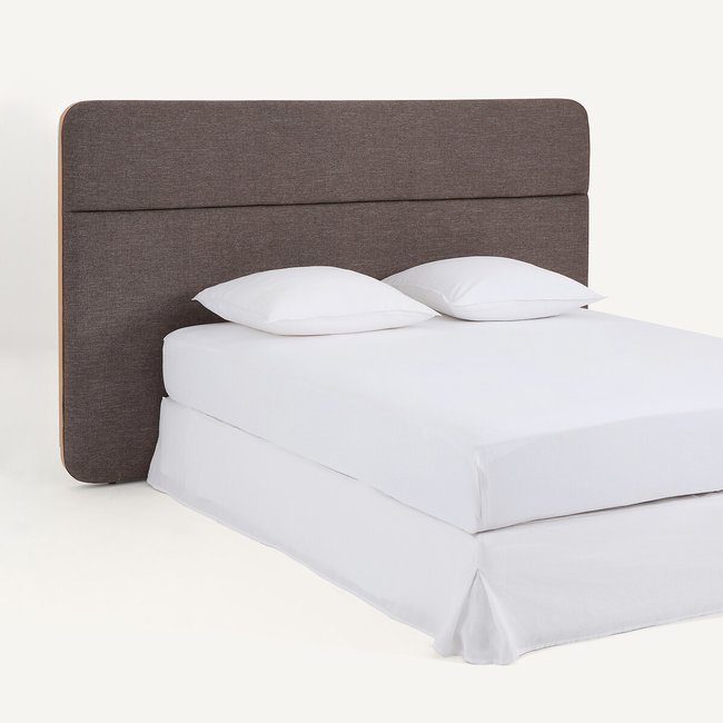 Tête de lit en tissu chiné avec cadre en plaqué chêne, NOEN Couleur marron chiné <span itemprop=