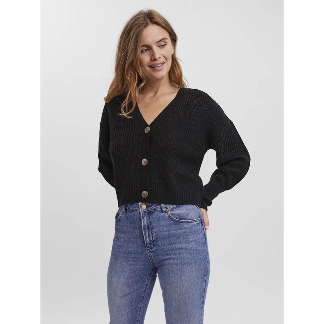 Short Buttoned Cardigan, black, VERO MODA