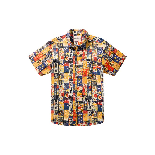 Chemise patchwork d’inspiration japonaise orange <span itemprop=