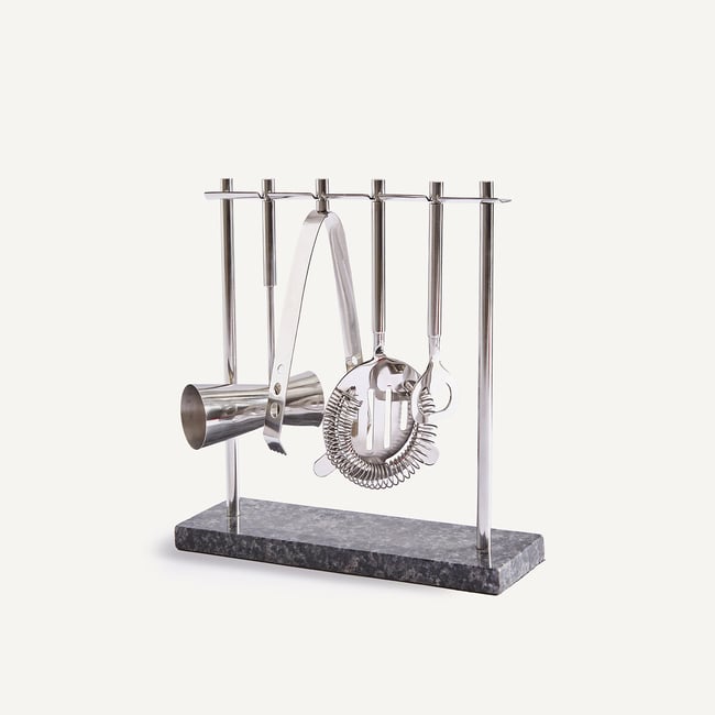 Set à cocktail en inox sur support, REGENT chrome/noir <span itemprop=