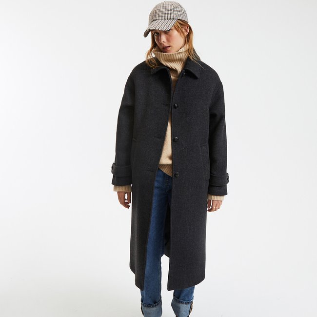Recycled Long Winter Coat, charcoal grey, LA REDOUTE COLLECTIONS