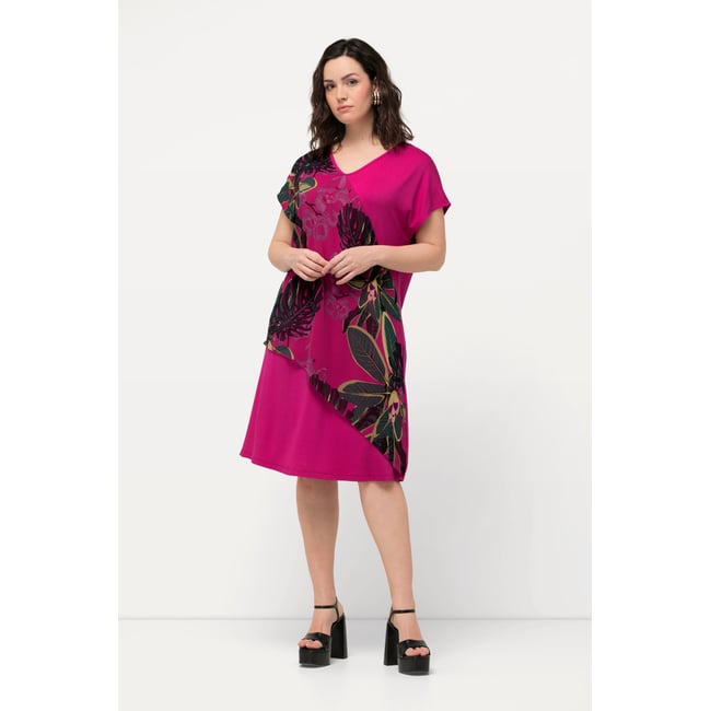 Robe en jersey et mousseline à bruyère clair <span itemprop=