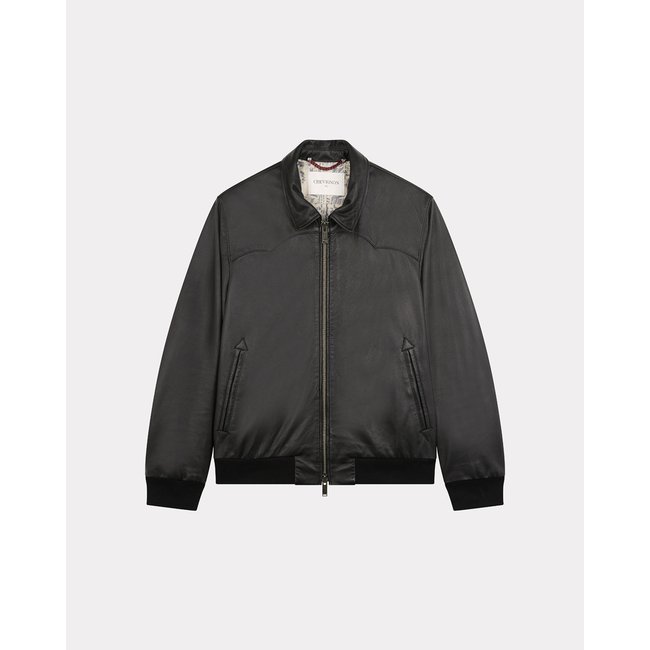 Blouson en cuir col polo YOKE GODZILA noir <span itemprop=