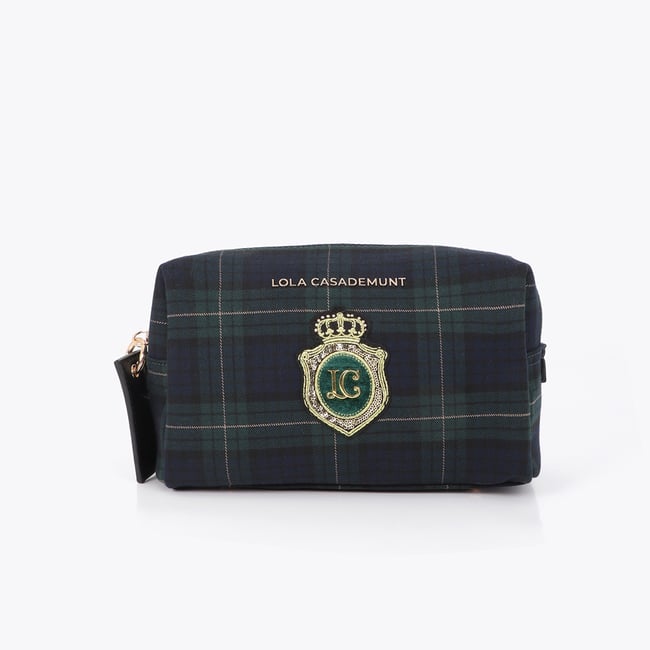 Trousse de toilette à carreaux à logo brodé vert sapin <span itemprop=
