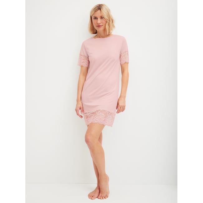 Chemise de nuit à manches courtes, longueur 95 cm manches courtes Modal ELEGANT DREAMS rose pêche <span itemprop=