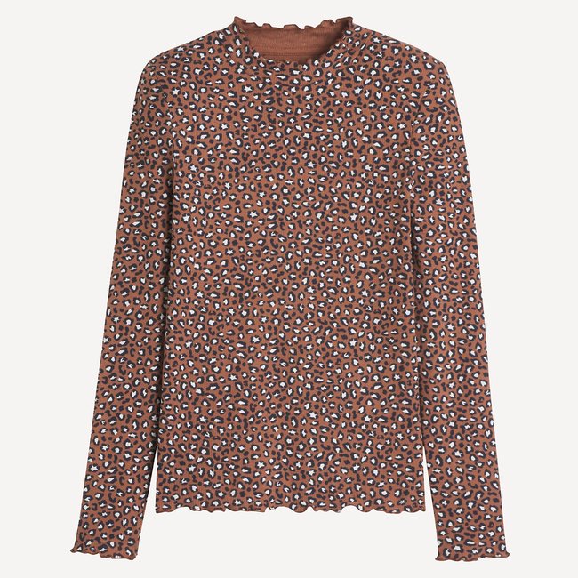 Camiseta de manga larga con estampado de leopardo estampado marrón <span itemprop=