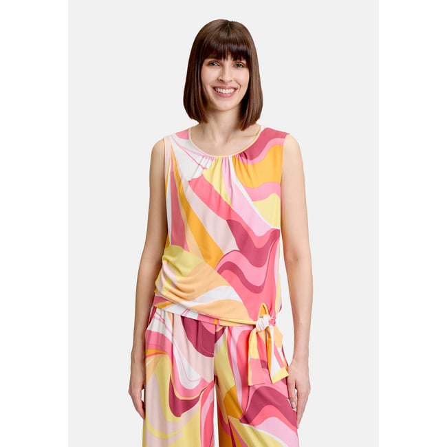 Haut à encolure ronde à fronce rosé/yellow <span itemprop=