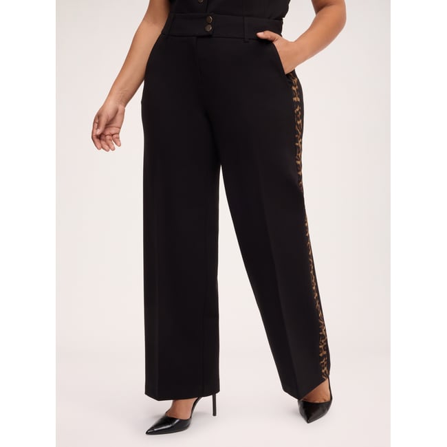 Pantalon droit avec bande imprimé animal noir <span itemprop=