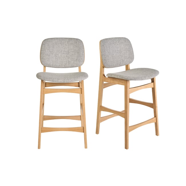 Tabourets scandinaves en bois clair frêne et tissu gris clair H66 cm (lot de 2) SOQUETTE Couleur gris <span itemprop=