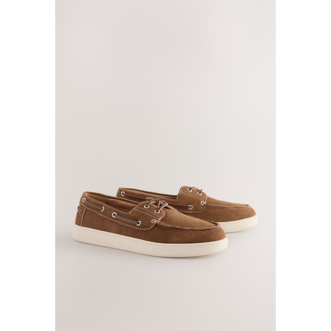 Chaussures bateau en daim à semelle cuvette marron fauve <span itemprop=