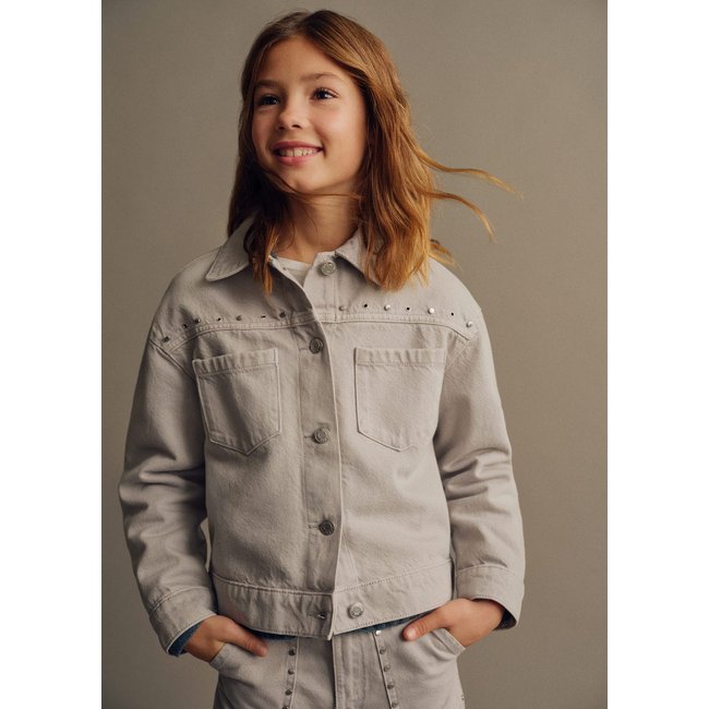 Blouson denim clouté gris denim <span itemprop=