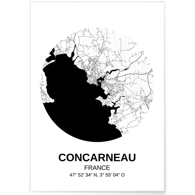 Affiche Carte Concarneau Couleur blanc <span itemprop=