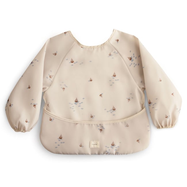 Bavoir à manches longues ecru, marron, bleu <span itemprop=