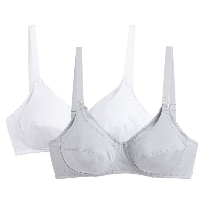 Lote de 2 soutiens especial amamentação, em algodão branco + cinzento <span itemprop=