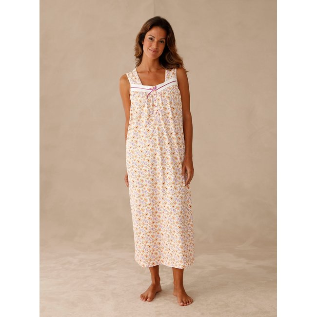 Chemise de nuit à bretelles coton imprimé blanc <span itemprop=