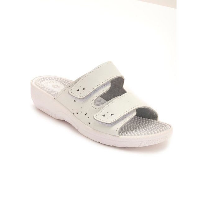 Mules semelle intérieure picots massants blanc <span itemprop=
