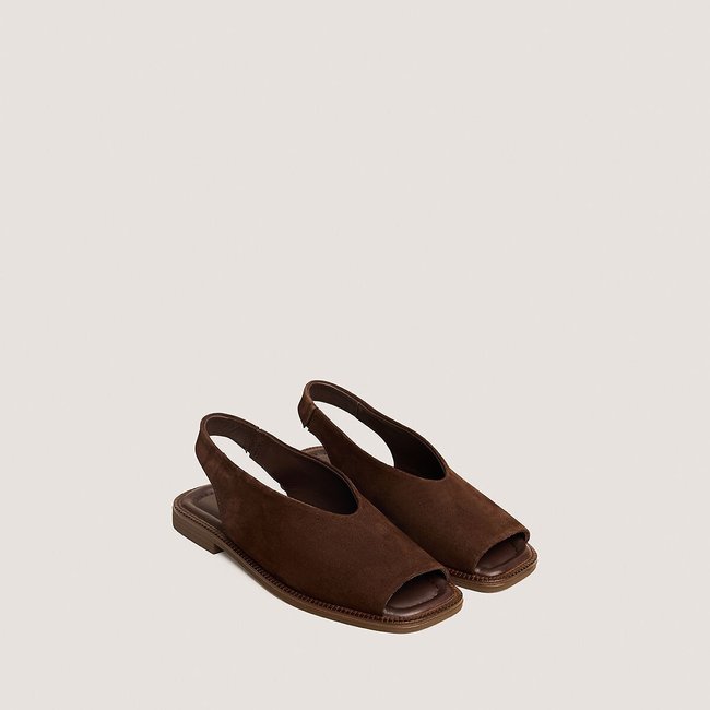 Sandales plates en cuir velours Jessy marron <span itemprop=