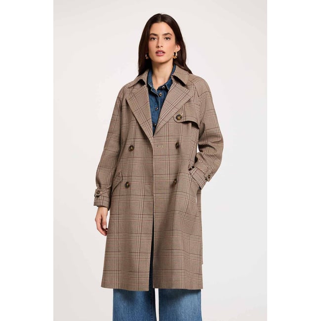 Trench long ceinturé multicolore <span itemprop=