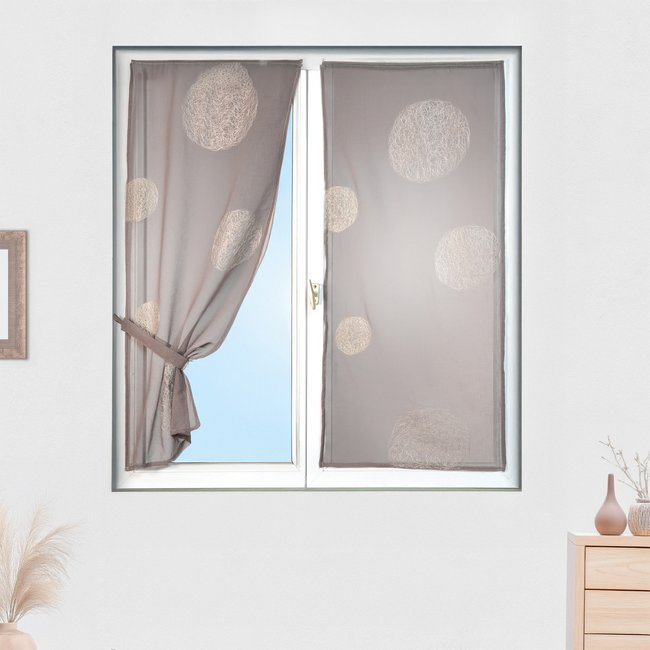 Petit Voilage Taupe Brodé 'Ronds Mêlés' taupe <span itemprop=