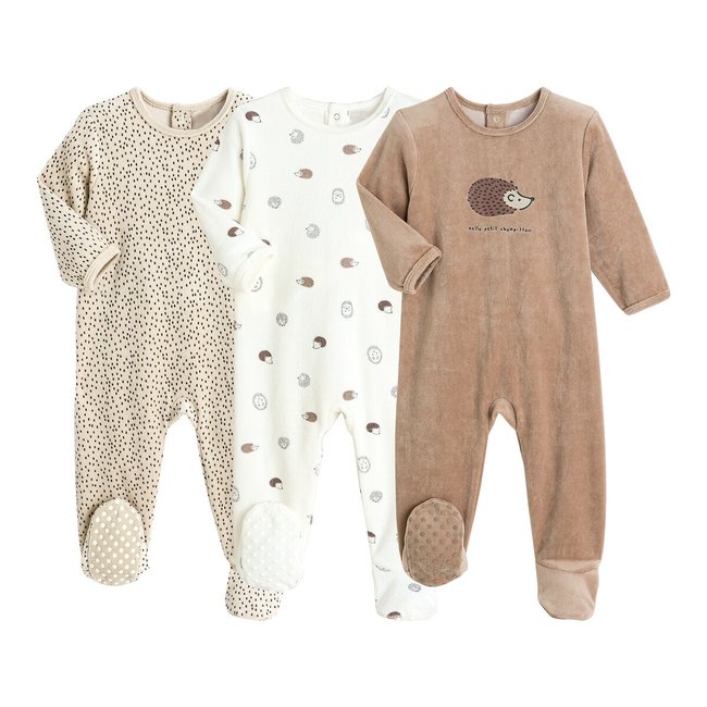 Lot de 3 pyjamas velours beige/marron <span itemprop=