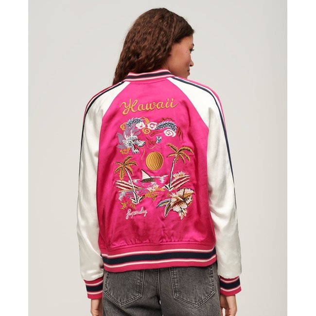 Bomber brodé Suikajan rose vif <span itemprop=